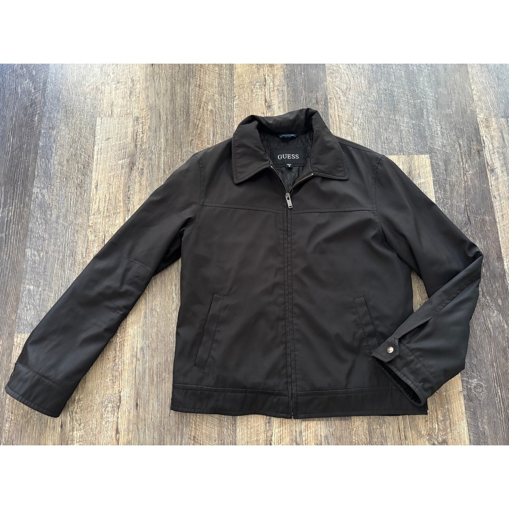 Guess Mens‎ Black Harrington Jacket Full Zip Quilted Lined Coat Medium